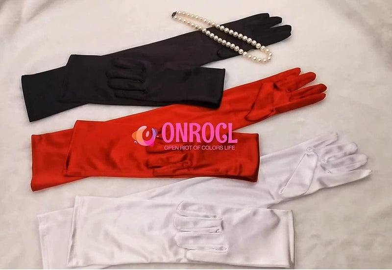 ONROCL Store قفازات ساتان طويلة من عشرينيات القرن الماضي - قفازات فلابر من غاتسبي العظيم لحفلات الأوبرا - حجم بالغ - مرنة وقابلة للتنفس - بطول الكوع 21'' - Image 2
